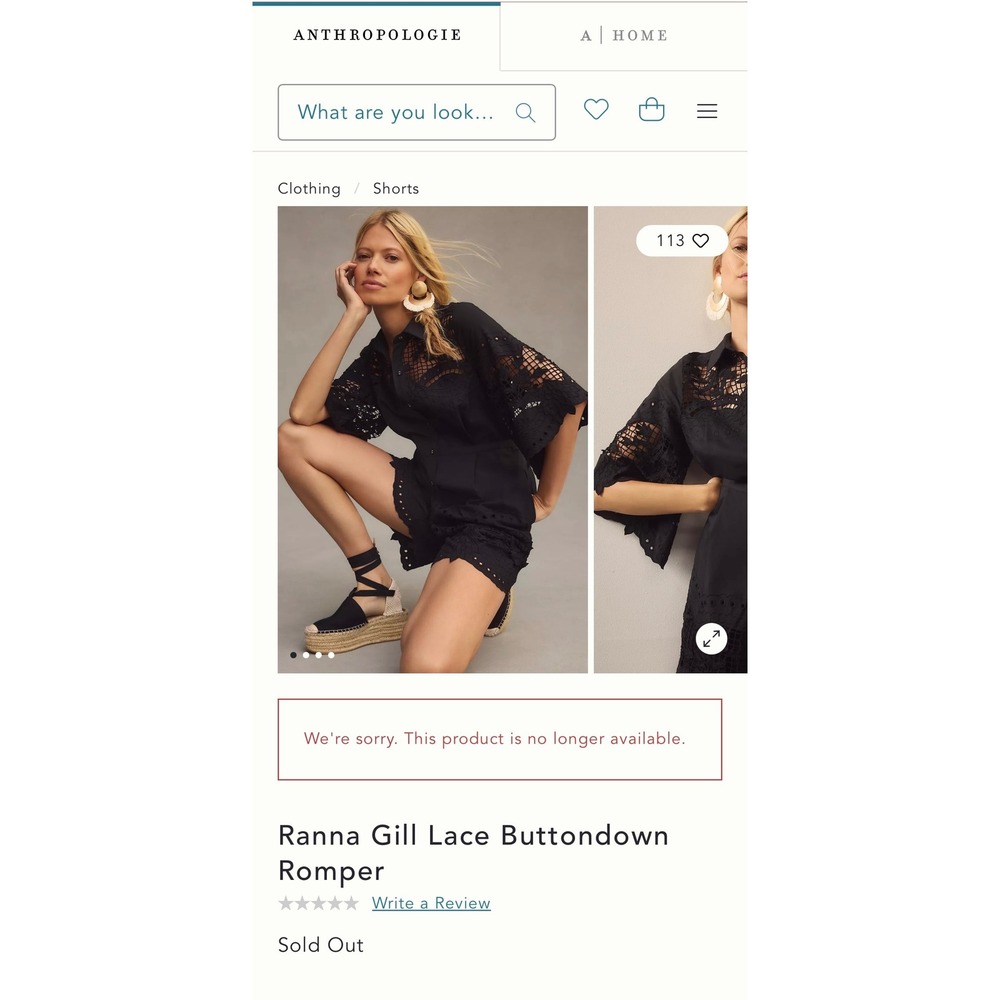 Ranna Gill Anthropologie Black Lace Eyelet Buttondown Romper Small Bell Sleeve